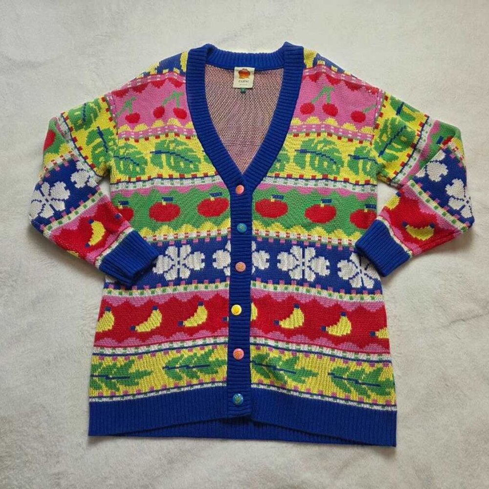 S Farm Rio X Anthropologie Sweet Orchard Fruit Knit Cardigan Oversized Sweater